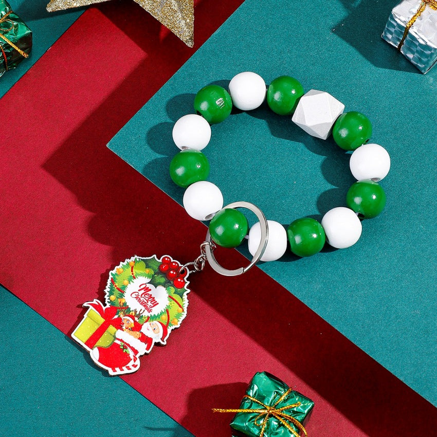 Wholesale Christmas Tree Beads Beaded Wrist Keychain