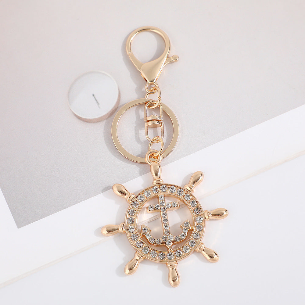 Wholesale Colored rudder  anchor  rhinestone Metal Keychain
