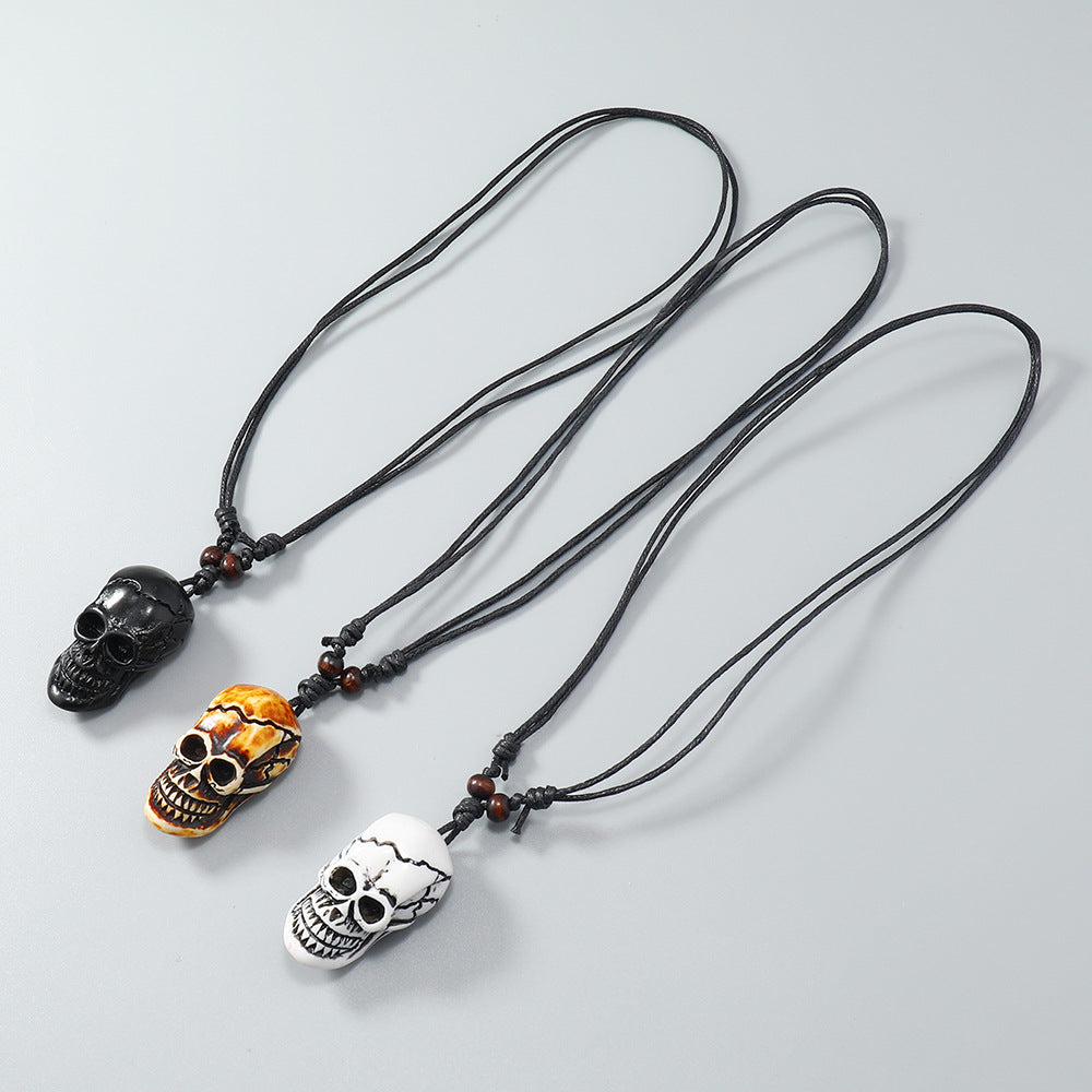 Wholesale 3PCS Retractable Wax Wire Acrylic Creative Skull Men's Necklace
