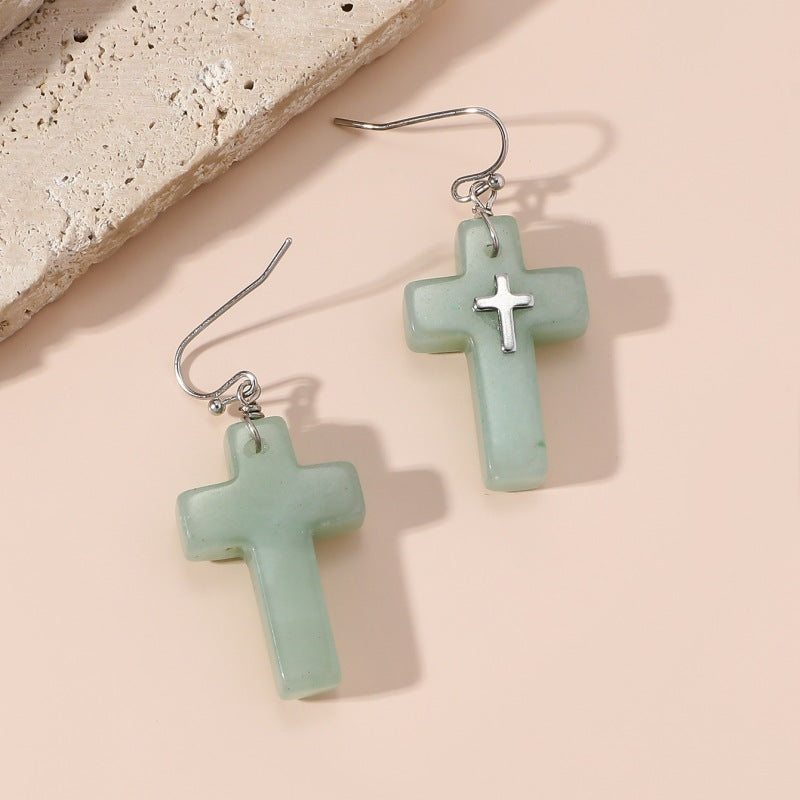 Wholesale Natural Stone Cross Earrings