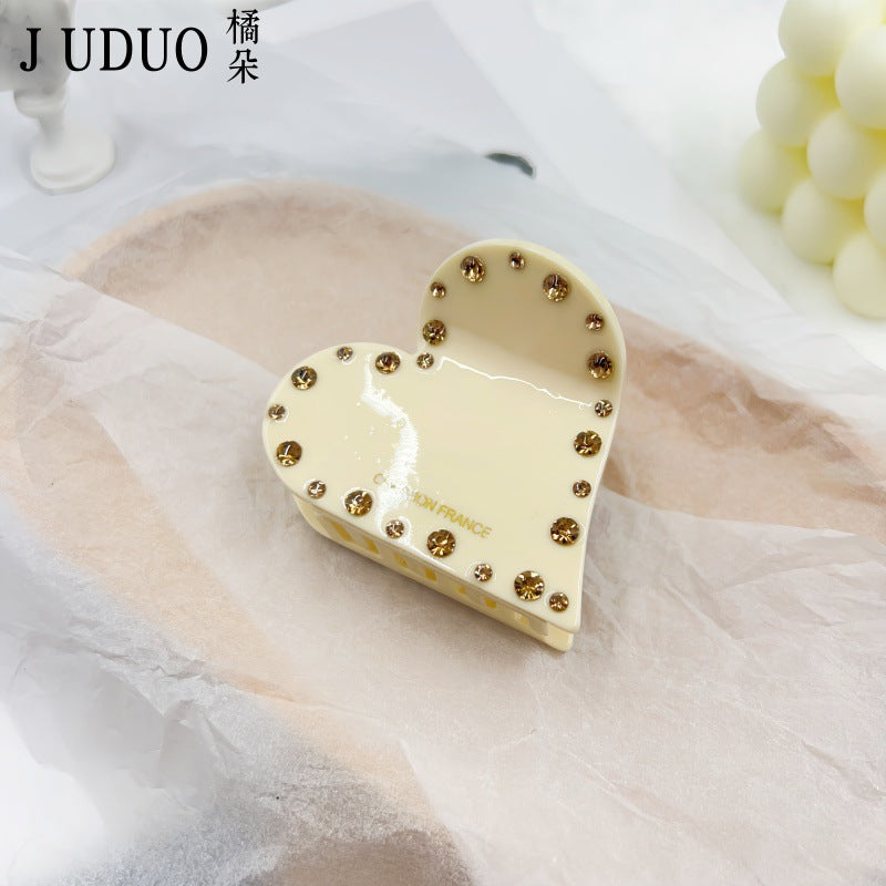 Wholesale Tangerine Acetic Acid Love Grab Clip Advanced Sense Diamond Hairpin Back Head Shark Clip Valentine's Day Girl's Headwear Hair Accessories