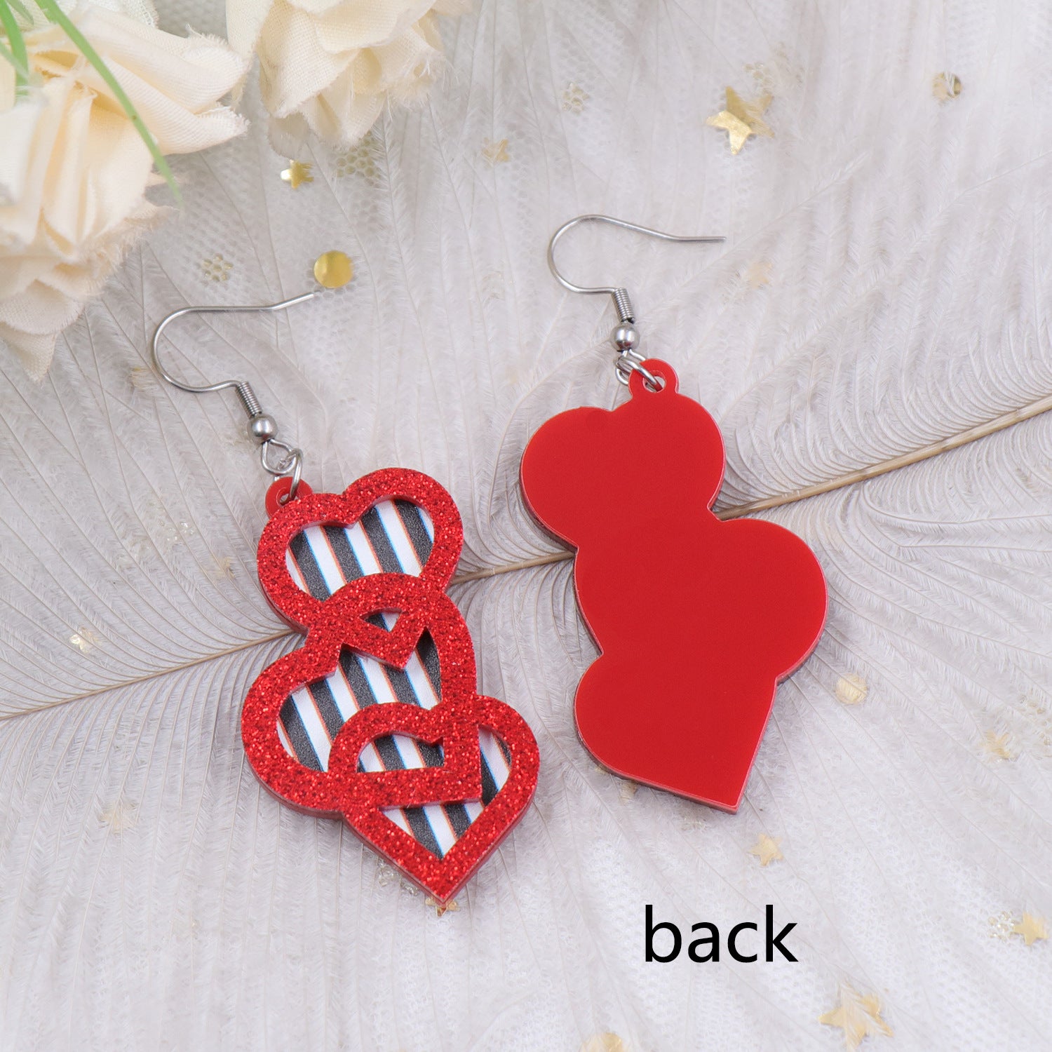 Wholesale Valentine's Day Autumn and Winter Black and White Stripe Love Acrylic Earrings
