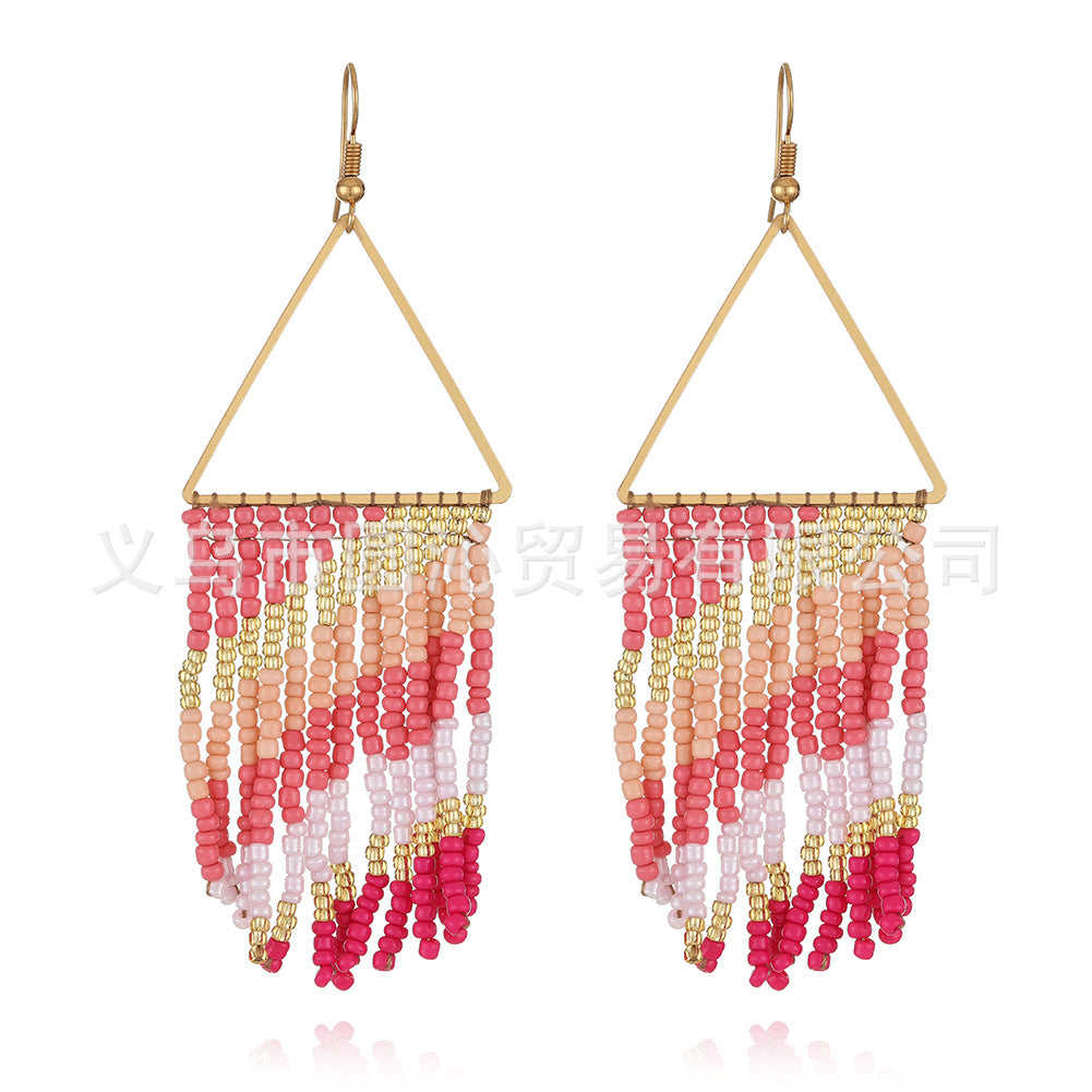 Wholesale Vintage Bohemian Handmade Tassel Rice Bead Earrings