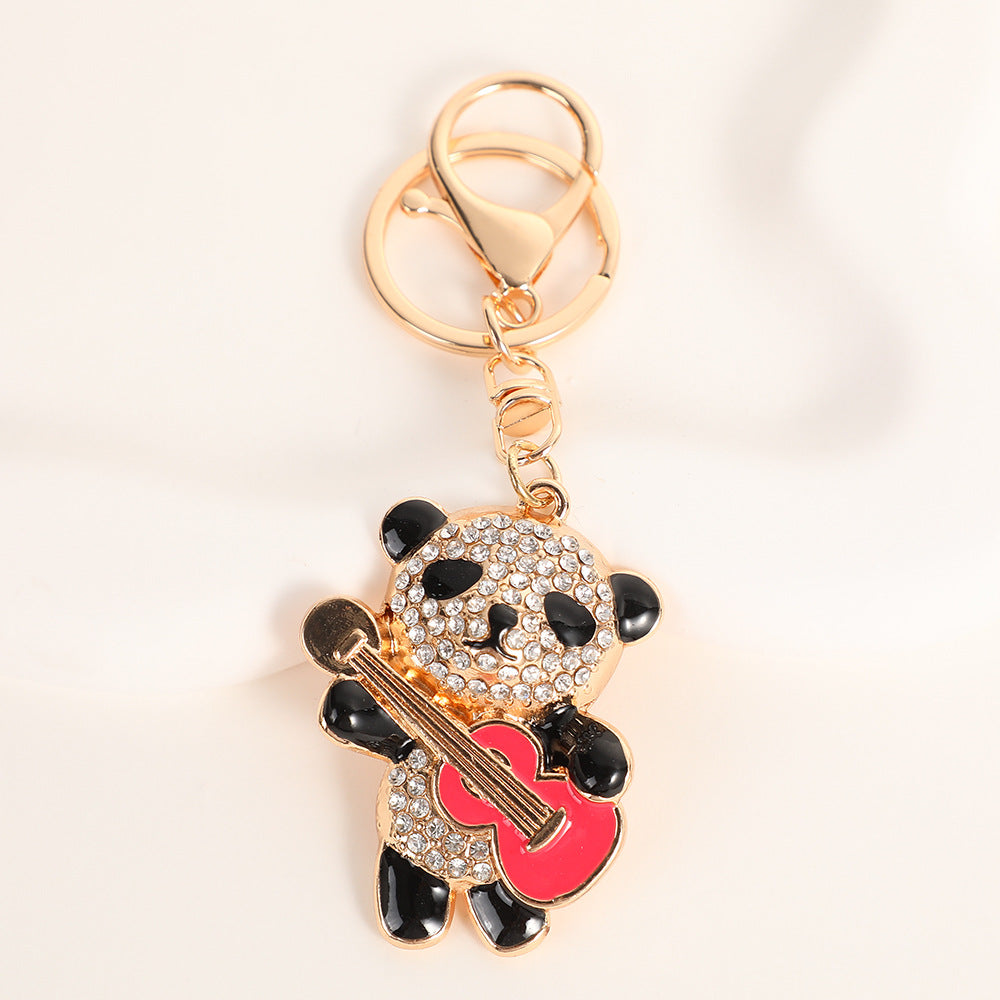 Wholesale Cartoon Panda Guitar Diamond Set Metal Keychain