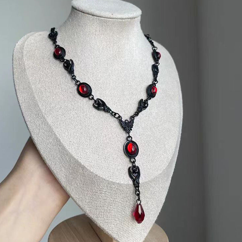 Wholesale Dark Gothic Style  Red Zircon Necklace