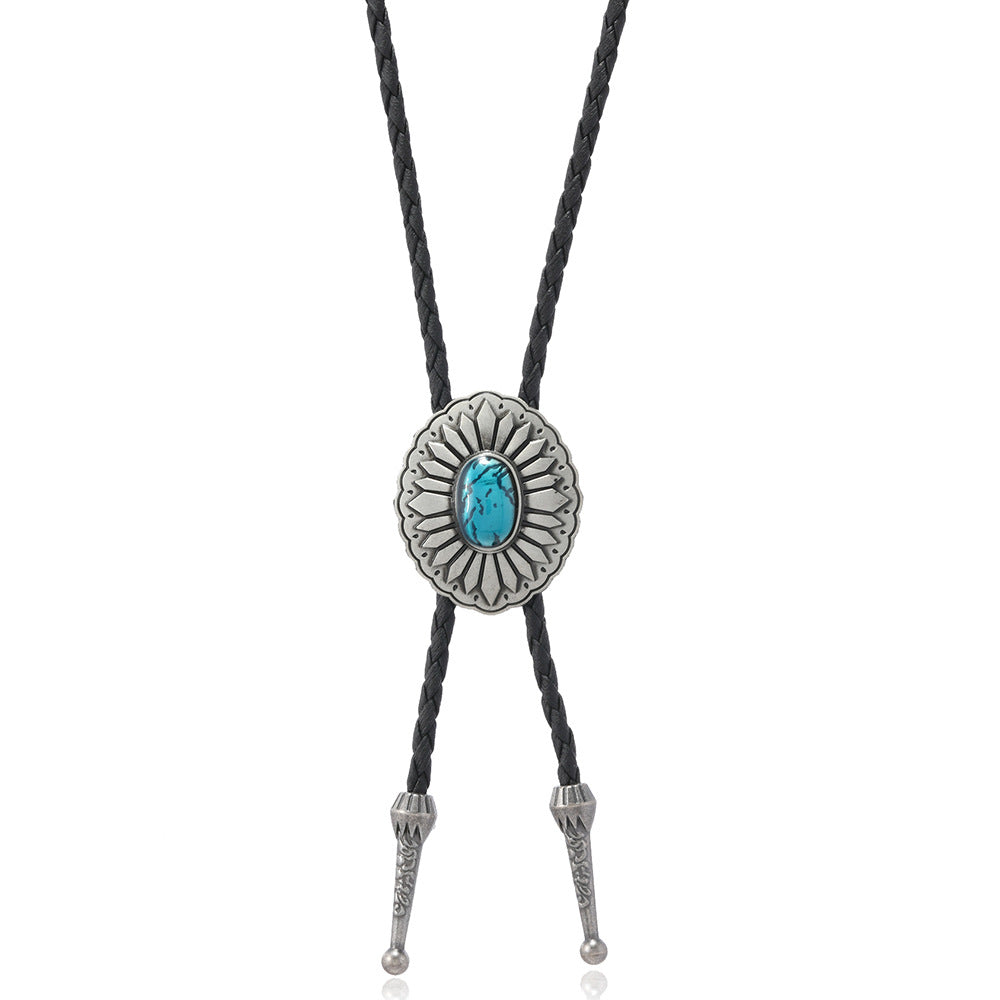 Wholesale Polo tie vintage sweater chain petal oil necklace bolo tie leather long necklace