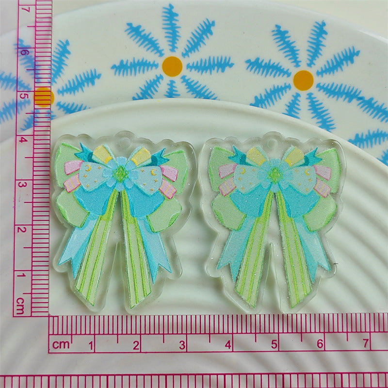Wholesale 10pcs Double-sided bow retro design acrylic jewelry accessories DIY pendant keychain with hole cartoon character