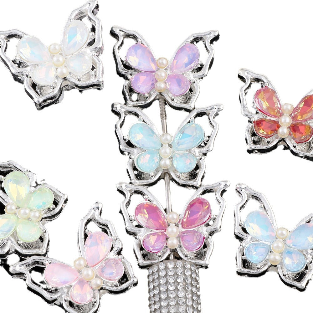 Wholesale Alloy Cut-out Mocha Color Butterfly Diamond Ball Can Be Worn Straight Hole Beads DIY Accessories