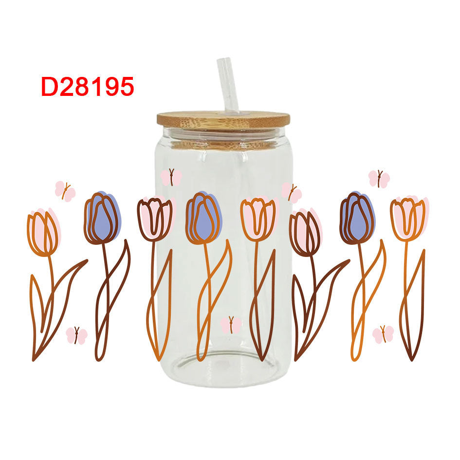 Wholesale Colorful Butterfly with Various Flowers 16oz Cup UV DTF Wraps