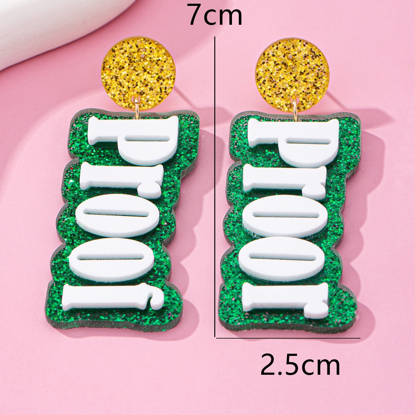 Wholesale Green Acrylic Glitter Letter Personalized Carnival Ladies Gift Earrings