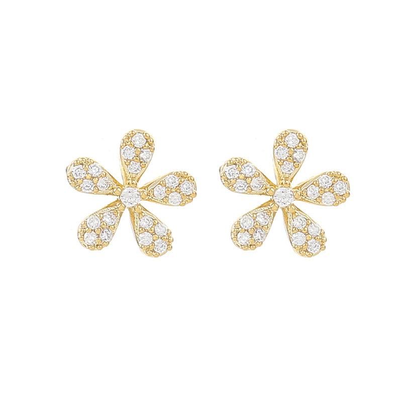 Wholesale s925 silver needle real gold electroplated gold copper inlaid zircon earrings