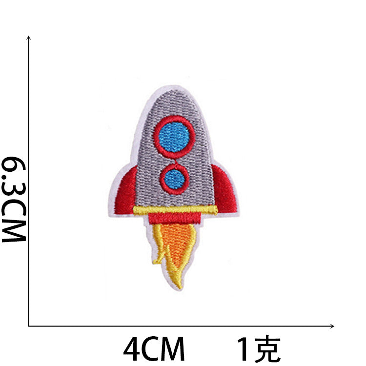 Wholesale Trendy Cartoon Rocket Embroidery Patches Polyester Sew On Space Badge For Clothing DIY Craft