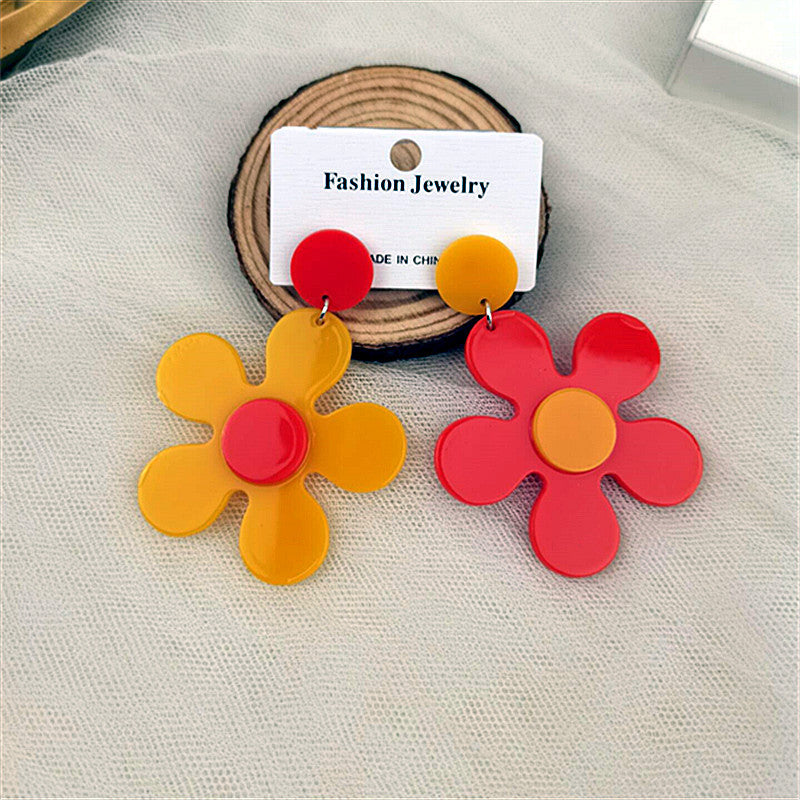 Wholesale Fashion Contrasting Color Five-petal Flower Acrylic Earrings