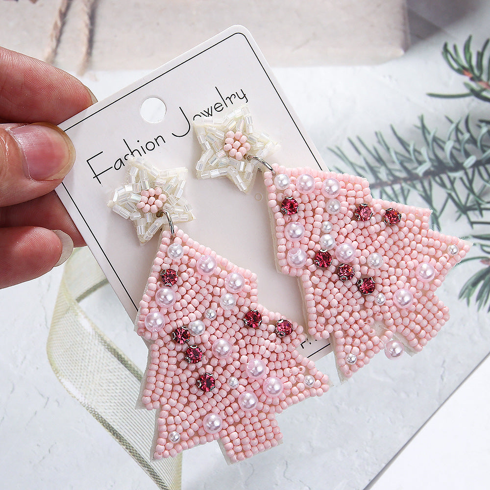 Wholesale Christmas Series Christmas Tree Rice Bead Earrings