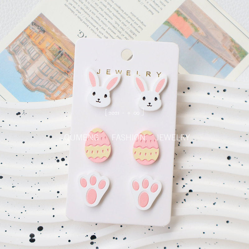 Wholesale Easter Cute Rabbit Easter Egg Sweet Cartoon Acrylic Earrings Set