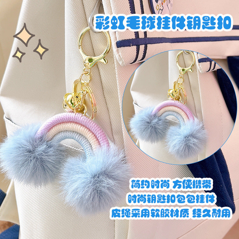 Wholesale Bohemian style creative rainbow fur ball keychain pendant