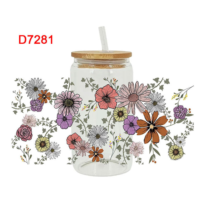 Wholesale Colorful succulent flowers  16oz Cup UV DTF Wraps