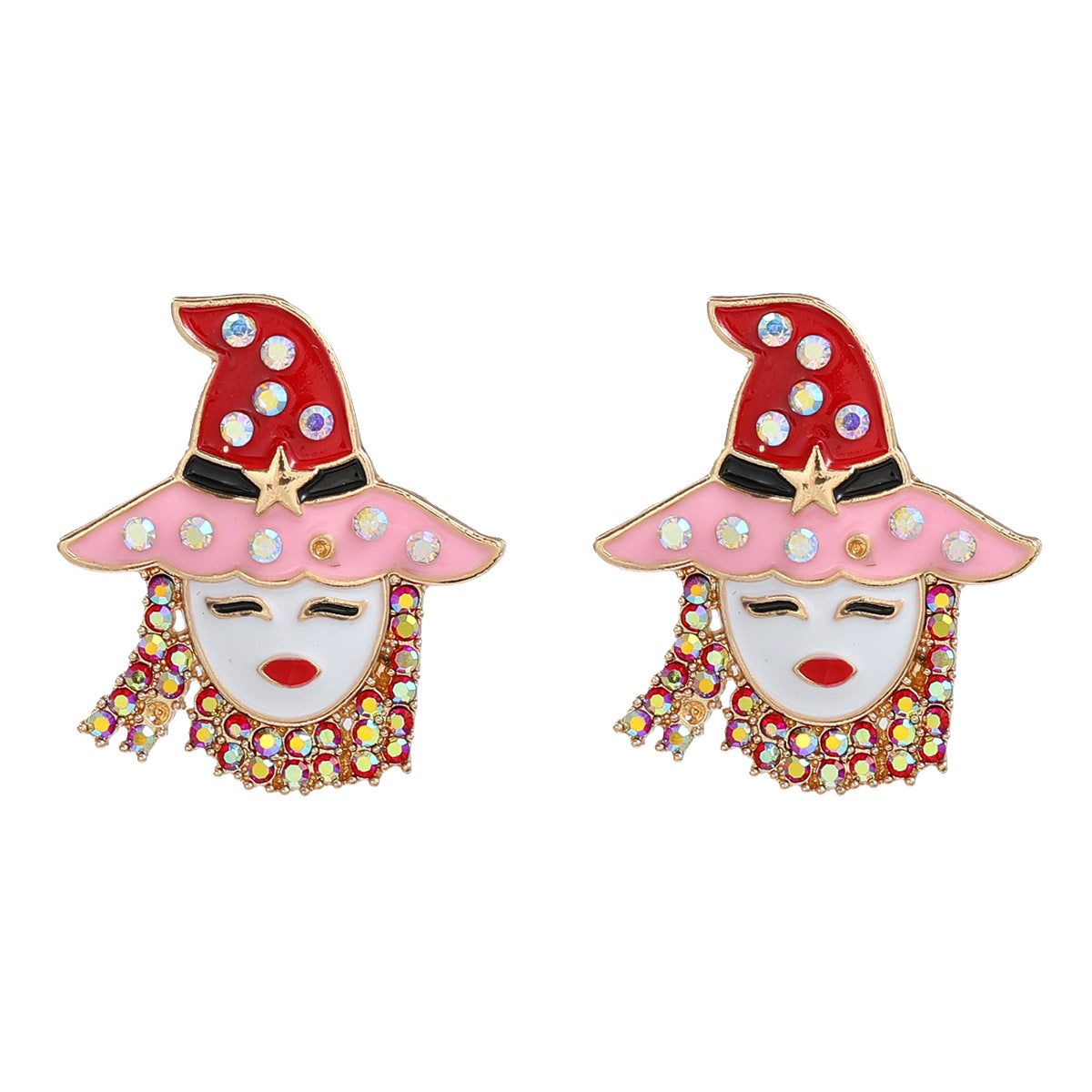Wholesale Oil Dripping Diamond Hat Earrings