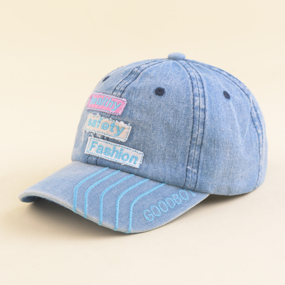Wholesale Denim Soft Top English Label Children's Peaked Cap