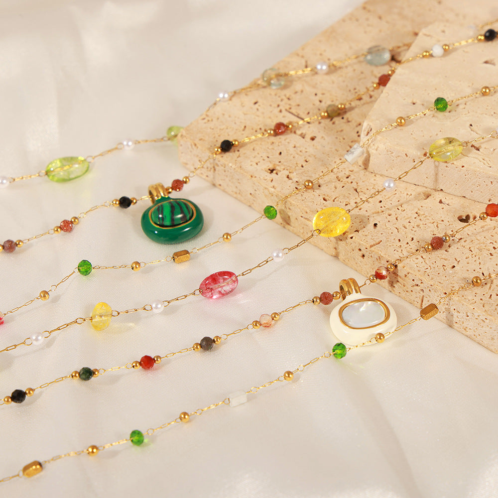 Wholesale Multi-color Natural Stone Beaded Design Titanium Steel Necklace