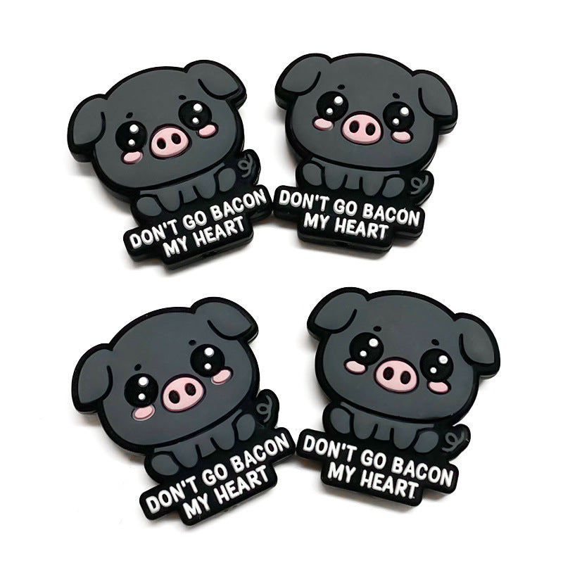 Wholesale 10pcs Cute cartoon animal black pig beads