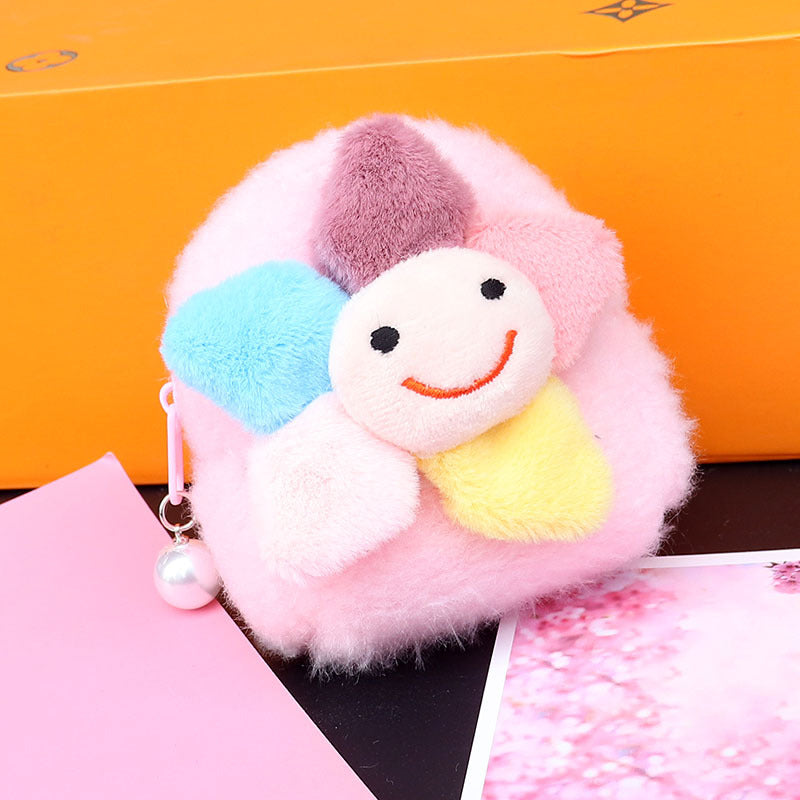 Wholesale New Solid Color Smiley Face Cartoon Plush Flower Coin Purse
