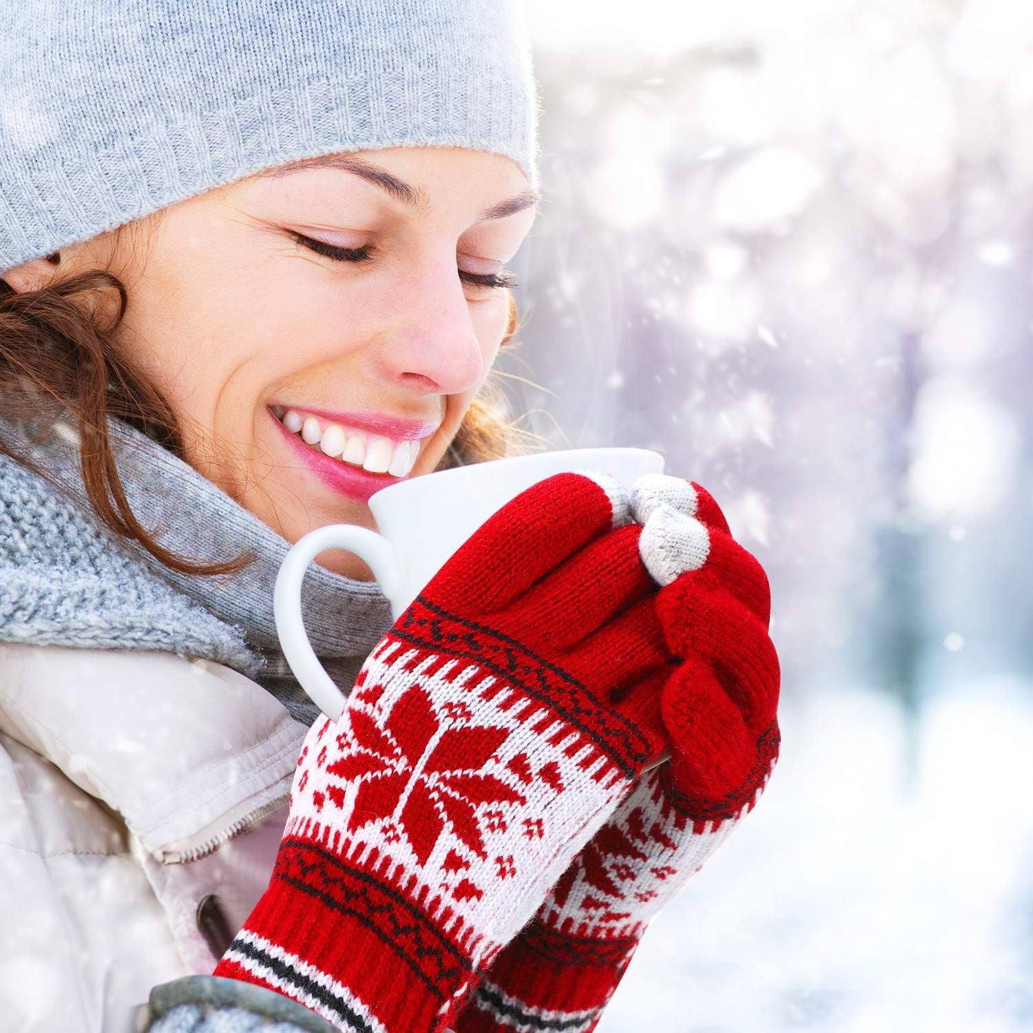 Wholesale Christmas Snowflake Touch Screen Knitted Thickened Gloves