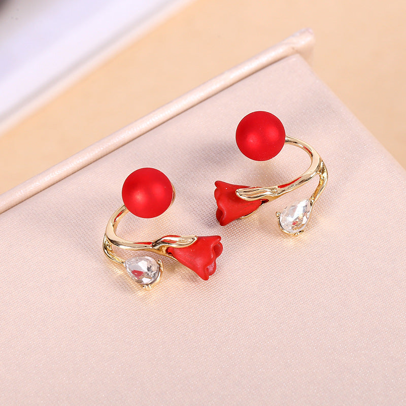 Wholesale of Red Flower Pearl Earrings