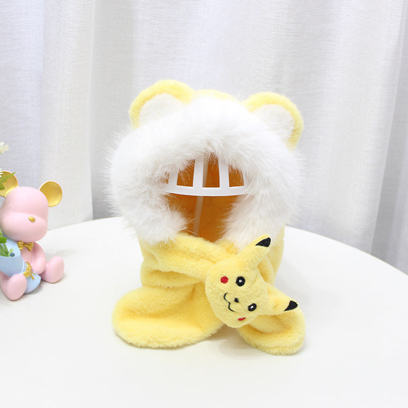 Wholesale Children's Hat Scarf Integrated Autumn and Winter Plush Baby Ear Protection Warm Plush Hat