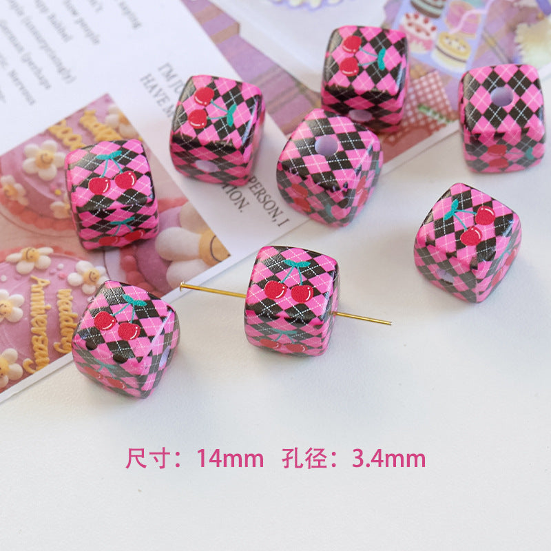 Wholesale 5pcs/pack 14mm Acrylic Cute Cherry Bear Rabbit Square String Beads