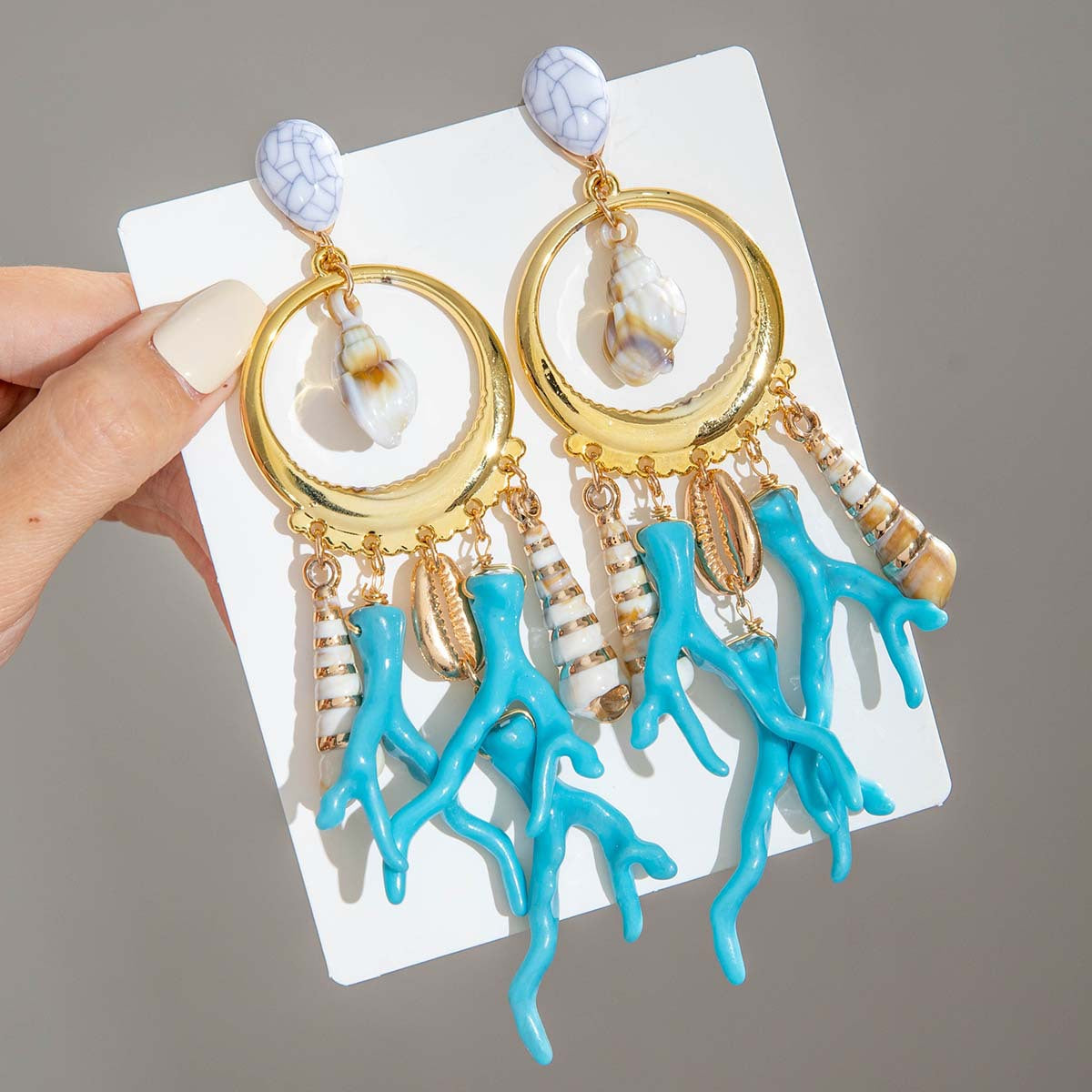 Wholesale 2PCS/Pack Bohemian turquoise earrings Geometric acrylic coral pendant earrings