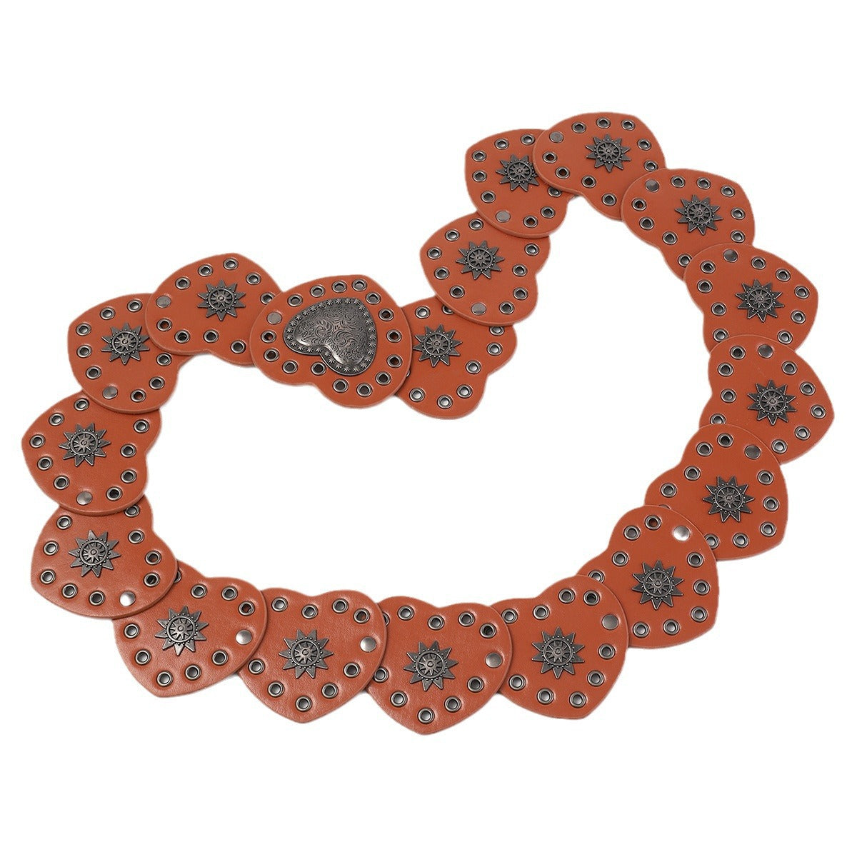 Wholesale Western cowboy personality exaggerated peach heart hollow belt retro dark leather belt