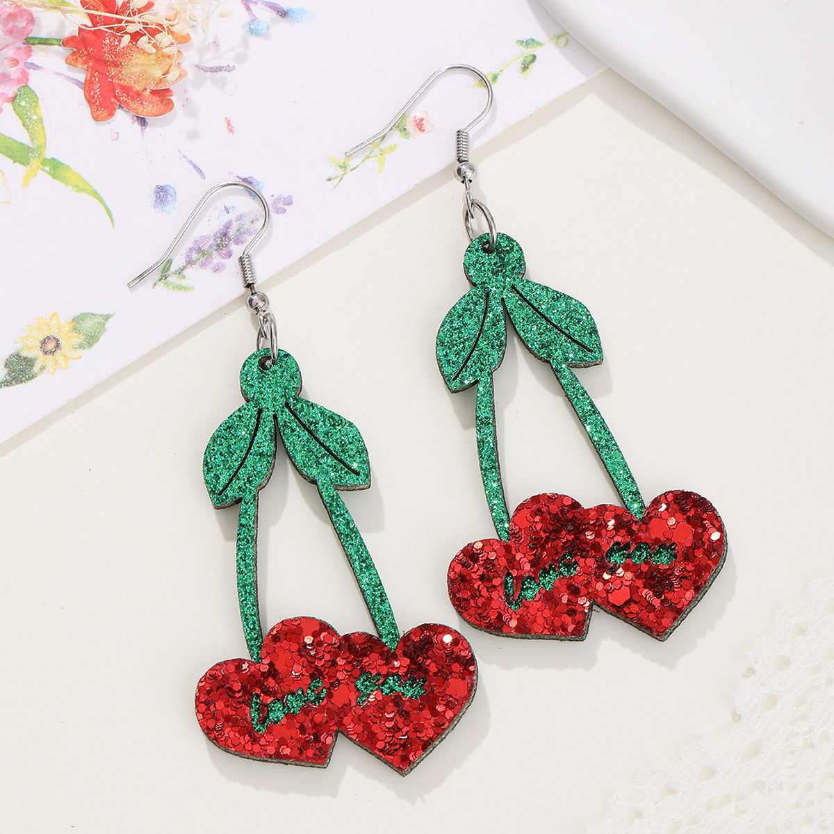 Wholesale Valentine' s Day Love Cherry Wine Glass Earrings