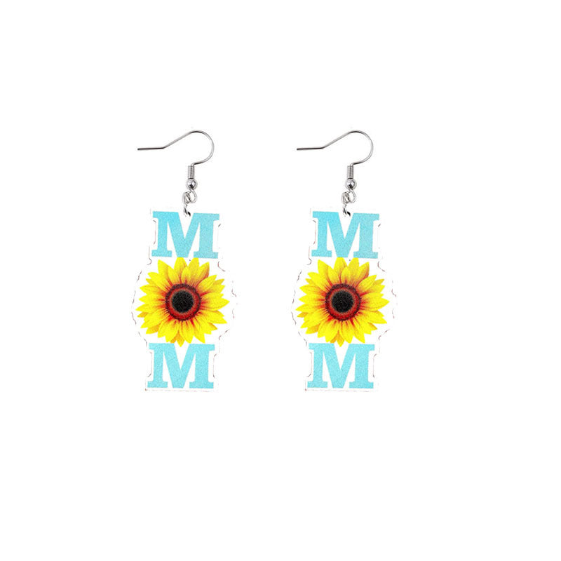 Wholesale Mother's Day Mama Sunflower Wooden Earrings