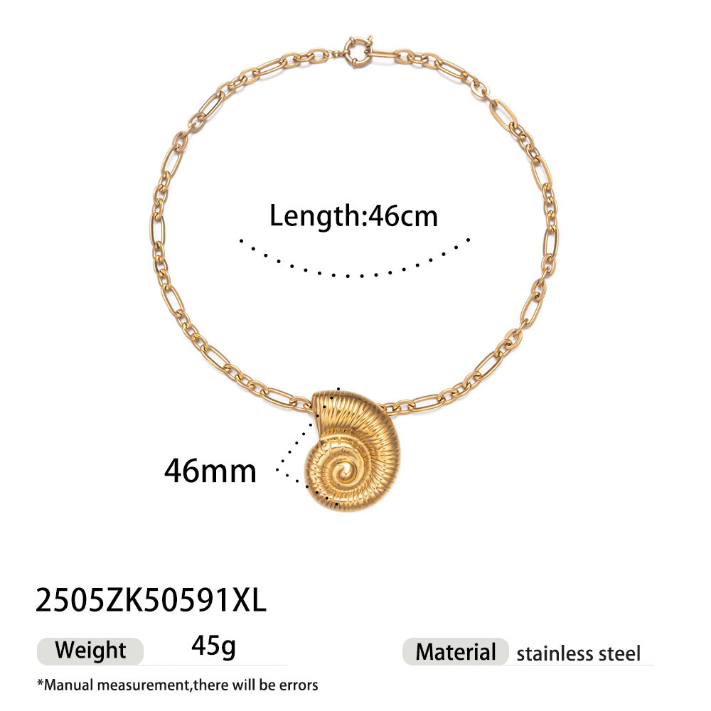 Wholesale Tyna European and American Light Luxury 18K Gold Stainless Steel Conch Sea Star Sun Thick Rope Necklace All-match Cross-border Trendy Jewelry