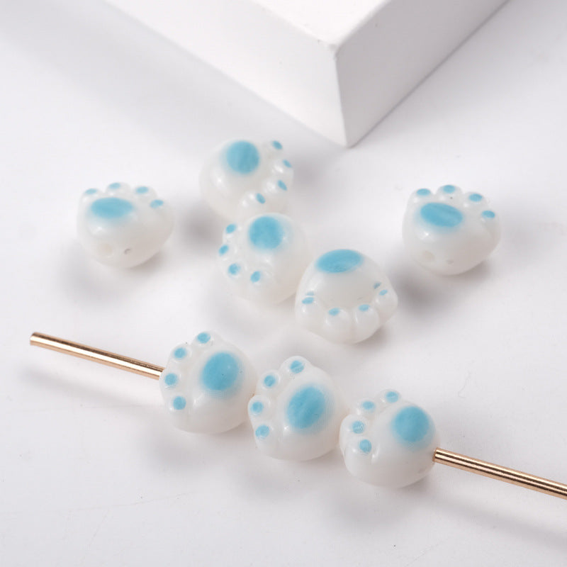 Wholesale 100PCS/PACK Cartoon Cute Three-dimensional Cat Claw Straight Hole Acrylic String Beads