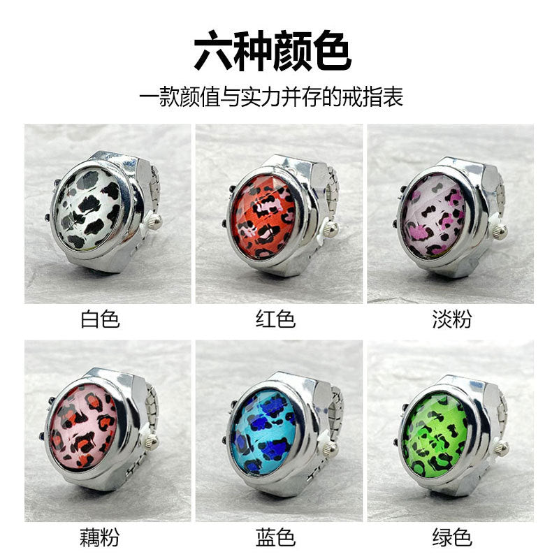 Wholesale [Ring watch] flip leopard gem personality fashion creative couple retro finger watch