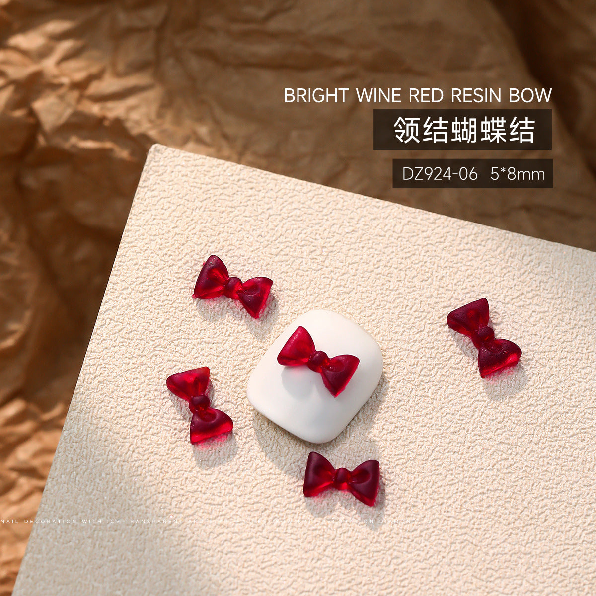 Wholesale 50pcs Bow Nail Art Accessories Burgundy Resin Frosted Mini Three-Dimensional Ribbon Butterfly Bow Tie Nail Decoration