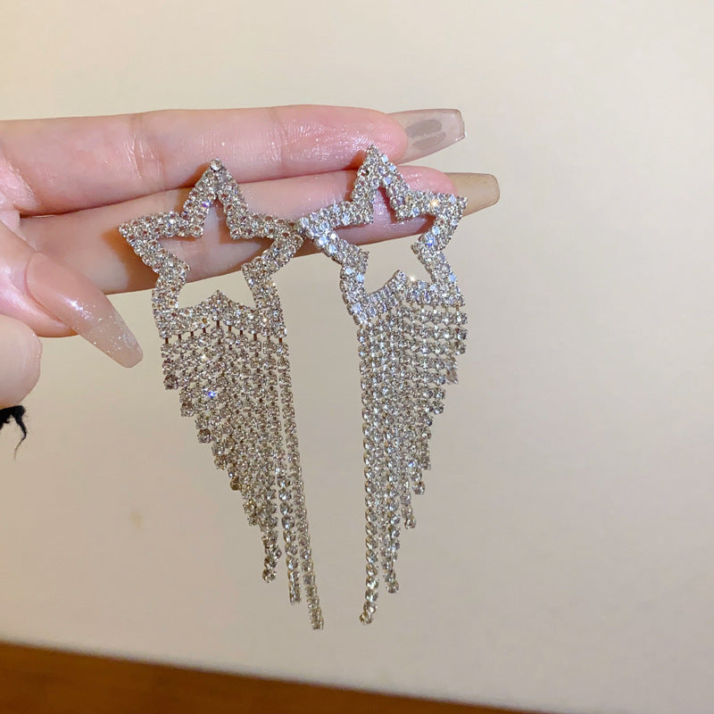 Wholesale Diamond Butterfly Flower Five Pointed Star Tassel Alloy Earrings