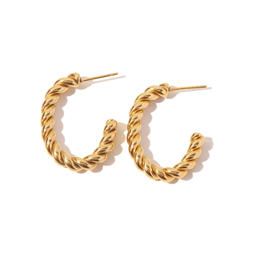 Wholesale 18K Gold Twist Geometric C-shaped Stainless Steel Earrings