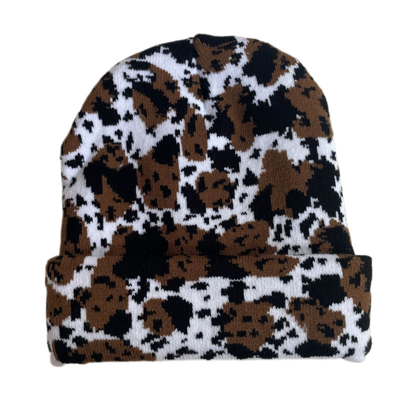 Wholesale Autumn and Winter Warm Ear Protection Cute Cow Print Knit Hat
