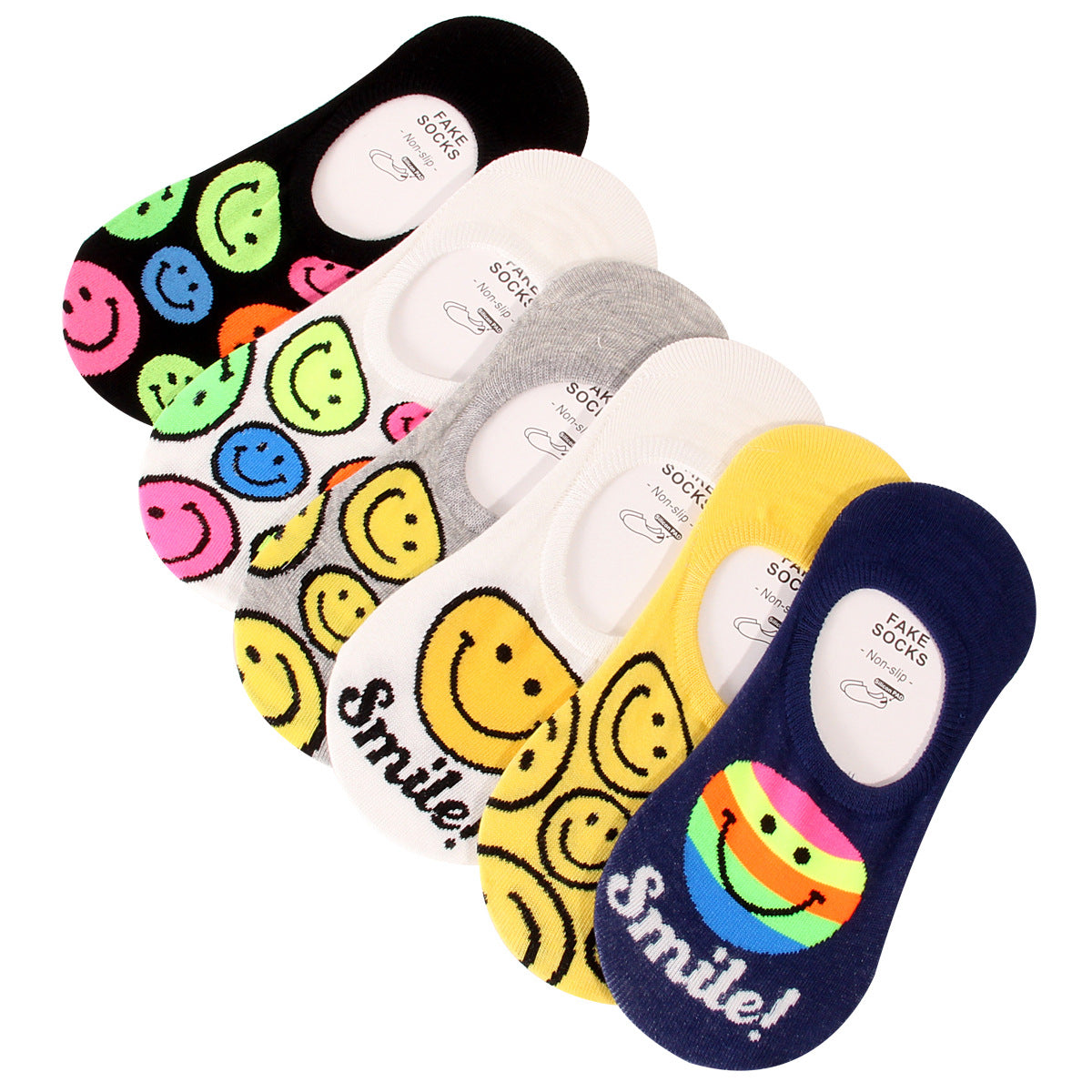 Wholesale Cute Cartoon Smiley Invisible Socks Silicone Non-slip Non-falling Boat Socks