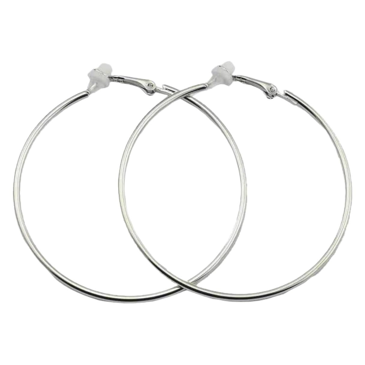 Wholesale Silver 5cm large hoop earrings for non-pierced ears
