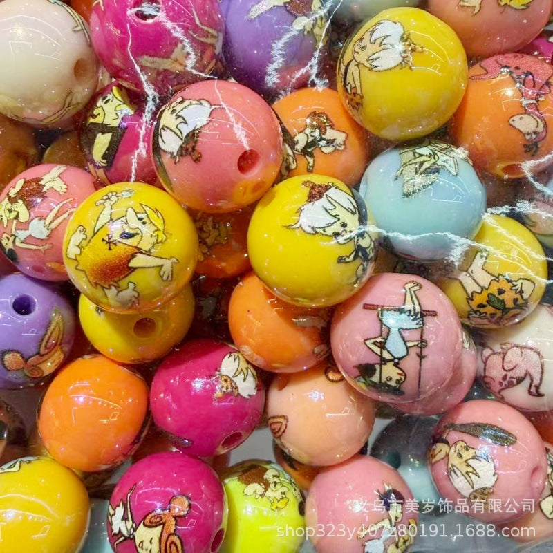 Wholesale 200pcs Modern Caveman Cartoon 16Mm Acrylic Loose Beads For DIY Phone Charms Bag Charms Fashion Decorative Accessory Gift Boutique Resale