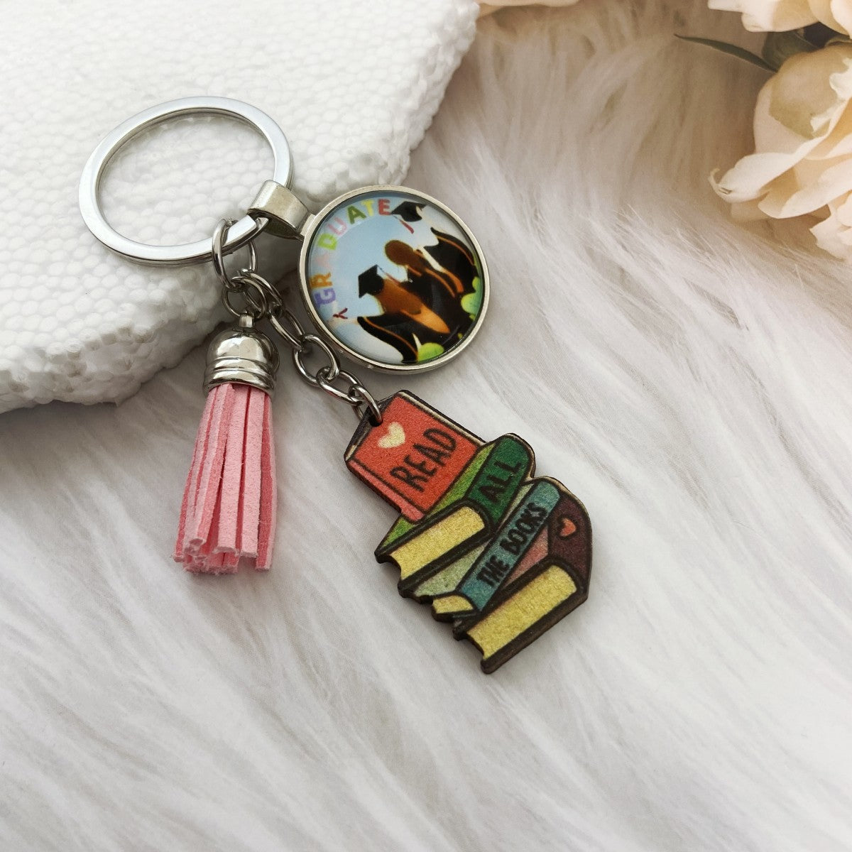 Wholesale Graduation Season Bachelor's Hats, Book Prints, Metal Keychains