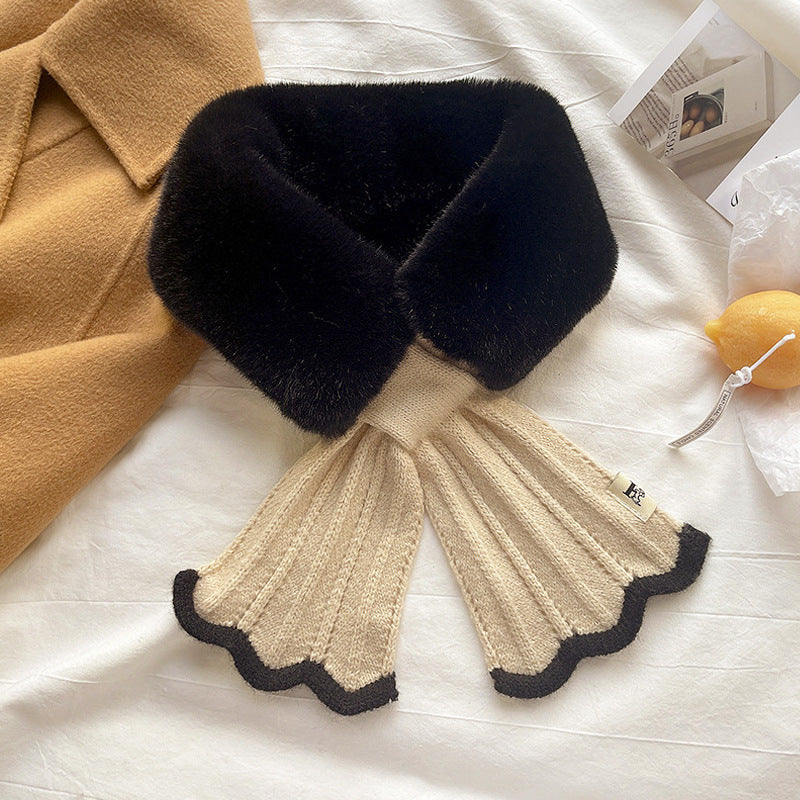 Wholesale Autumn and Winter Cross Fur Collar Woolen Polyester Scarf