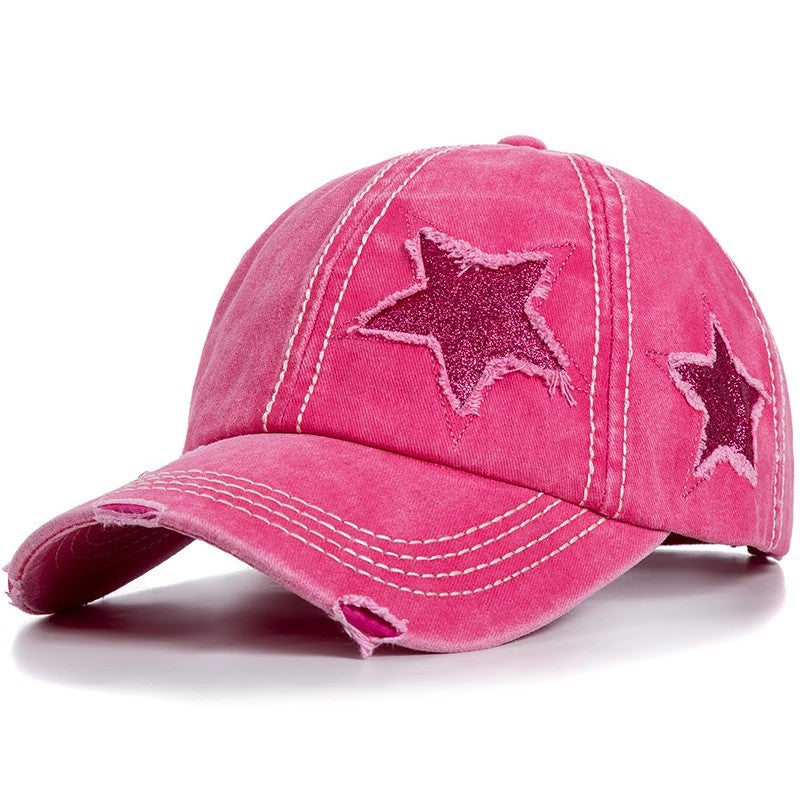 Wholesale Cotton Washed Ripped Pentagram Baseball Cap