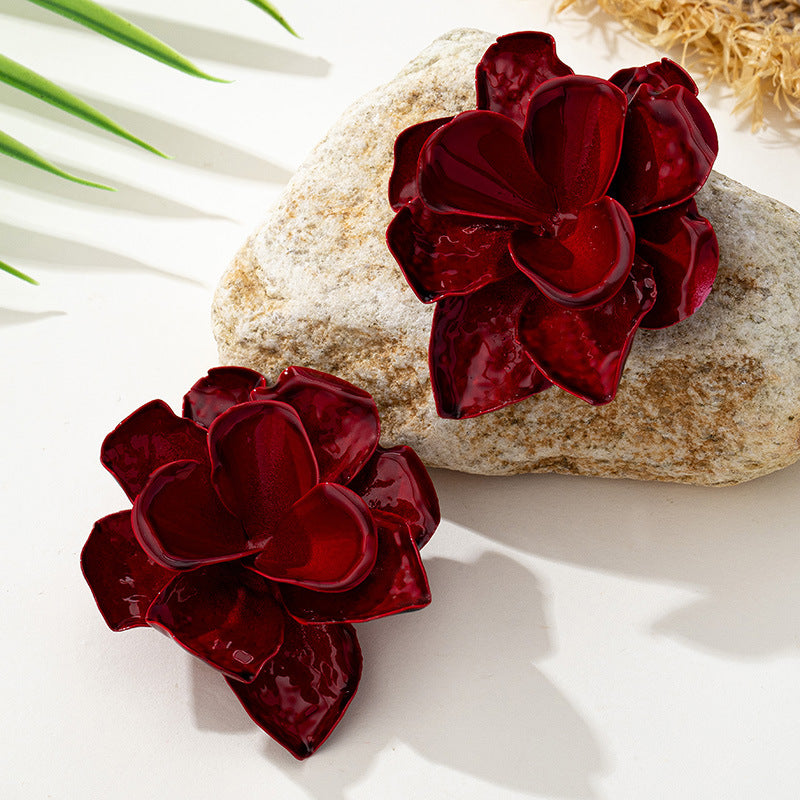 Wholesale Stylish Women S Large 3D Flower Earrings Alloy Orange Electroplated Fashion Jewelry Accessory