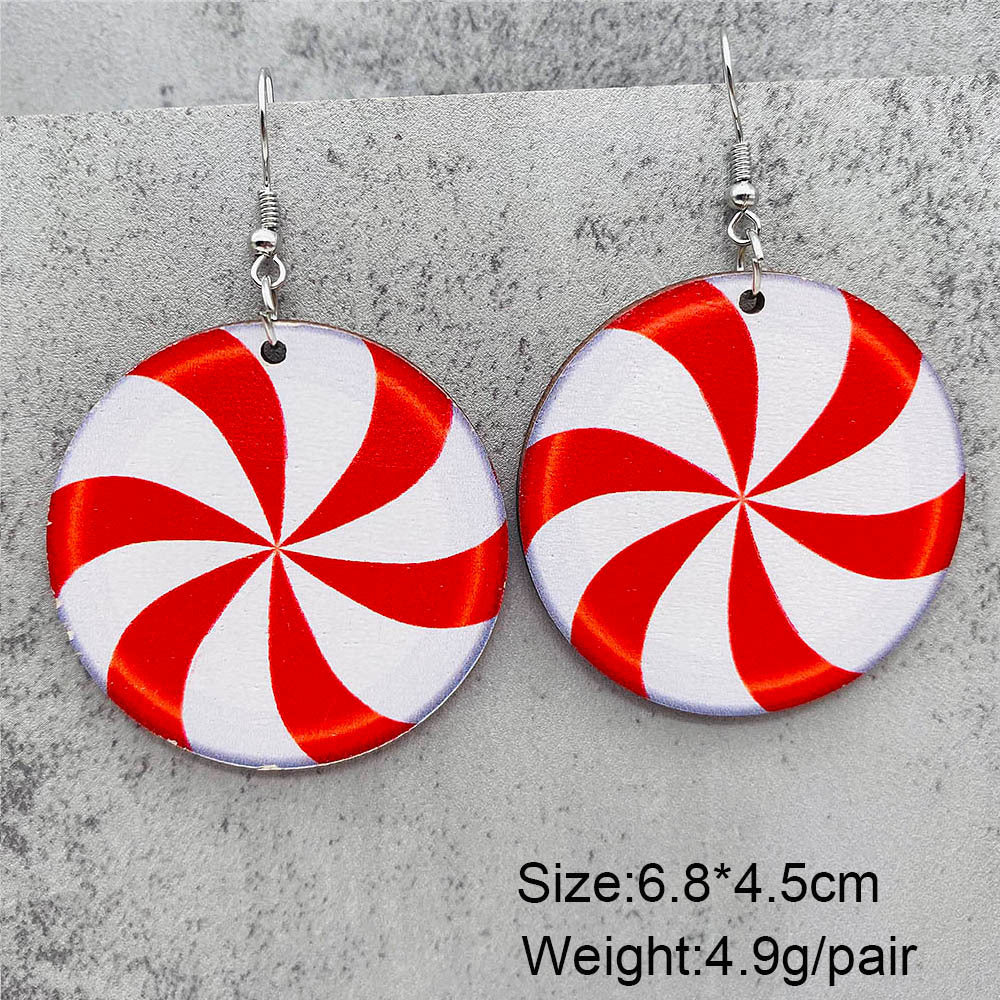 Wholesale Christmas Halloween Earrings Candy Cane Lollipop Wooden Earrings
