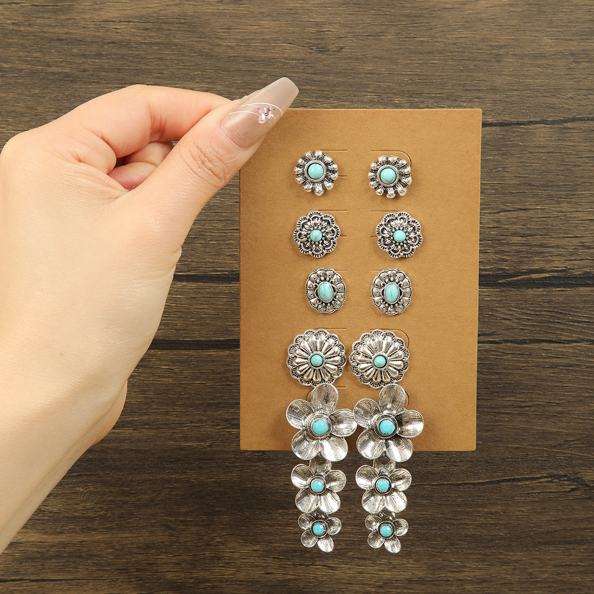 Wholesale Zinc Alloy Flower Tassel Earrings 5 Pairs Ethnic Style Jewelry Set For Party And Everyday Fashion